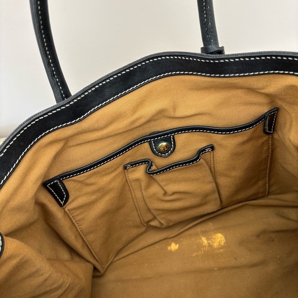 Ralph Lauren Black Leather Handle Tassel Charm Large Canvas Tote Bag - Picture 9 of 9